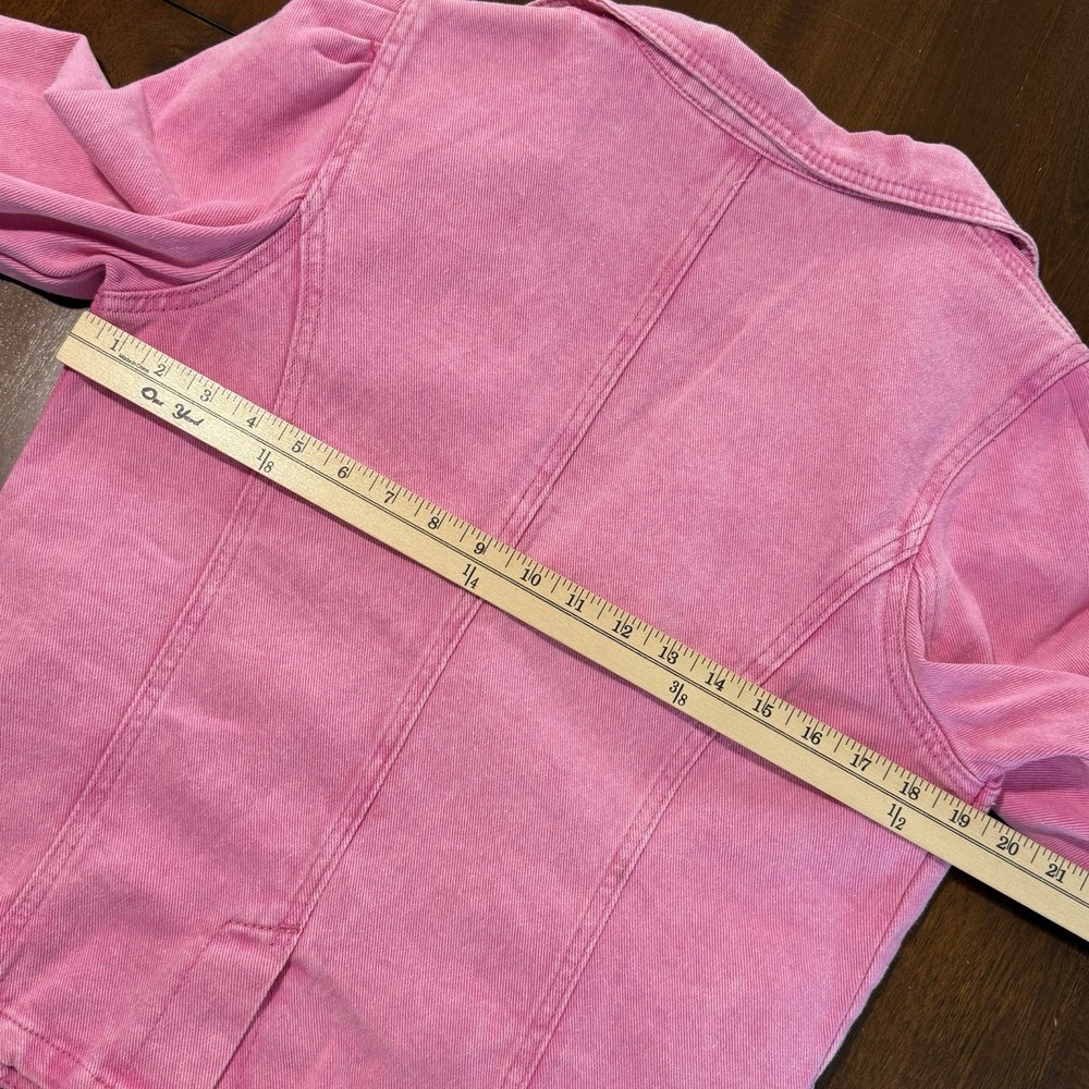 Savanna Jane Womens Pink Denim Double Breasted Blazer Jacket Size M Puff Sleeve - Picture 9 of 12